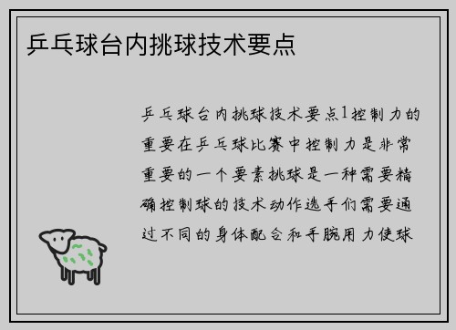 乒乓球台内挑球技术要点
